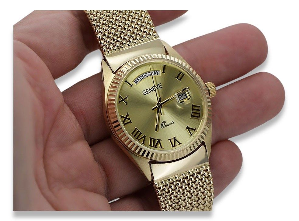 Złoty zegarek z bransoletą męską 14k 585 Geneve mw013ydg&mbw014-f W