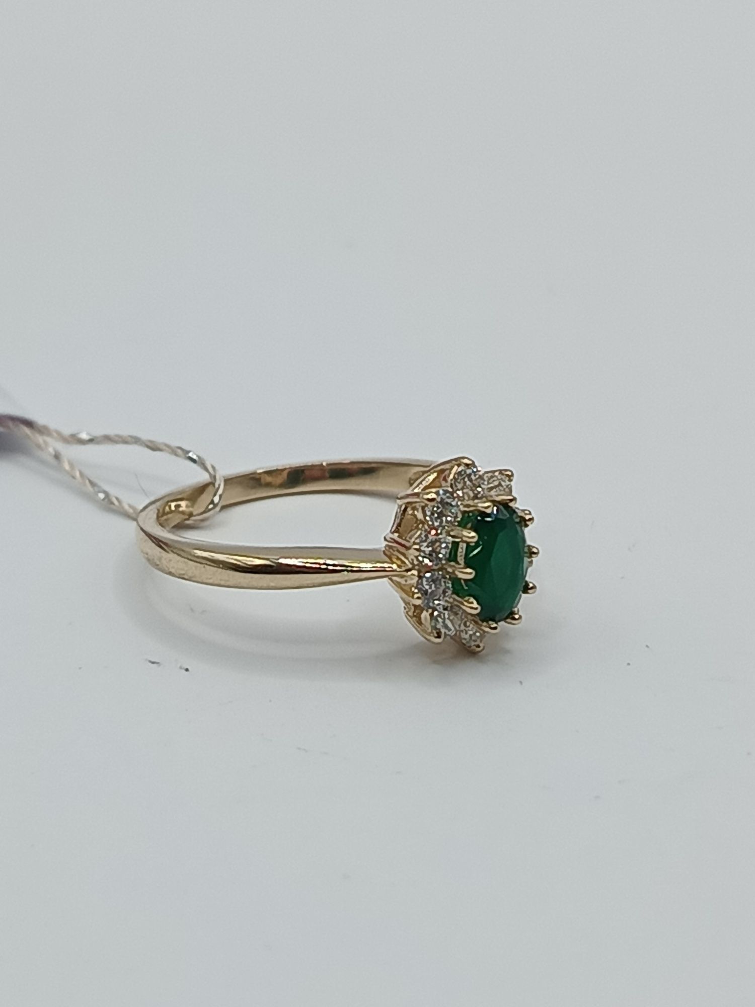 Śliczny klasyczne złote pierścionek zielona markiza pr 585