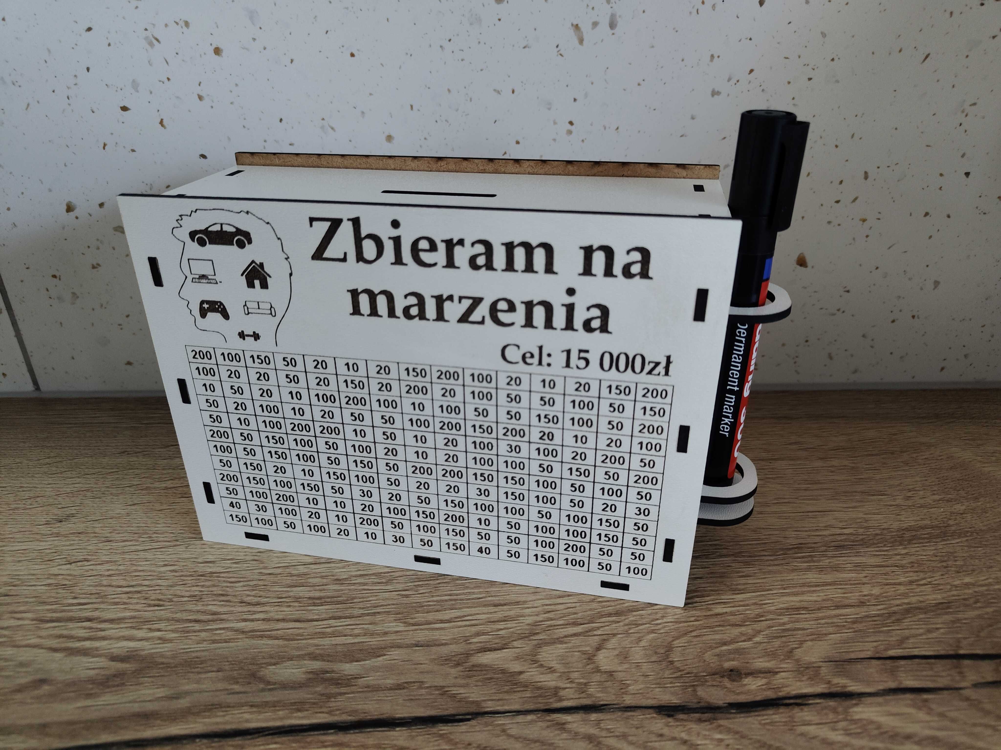 Skarbonka wykreślanka + pisak gratis, indywidualny projekt