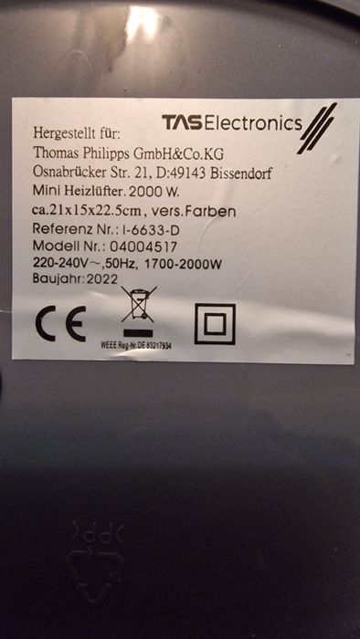 НІМЕЦЬКА ЯКІСТЬ‼️ TAS Electrics Новий  Електро обігрівач 2000 Ват