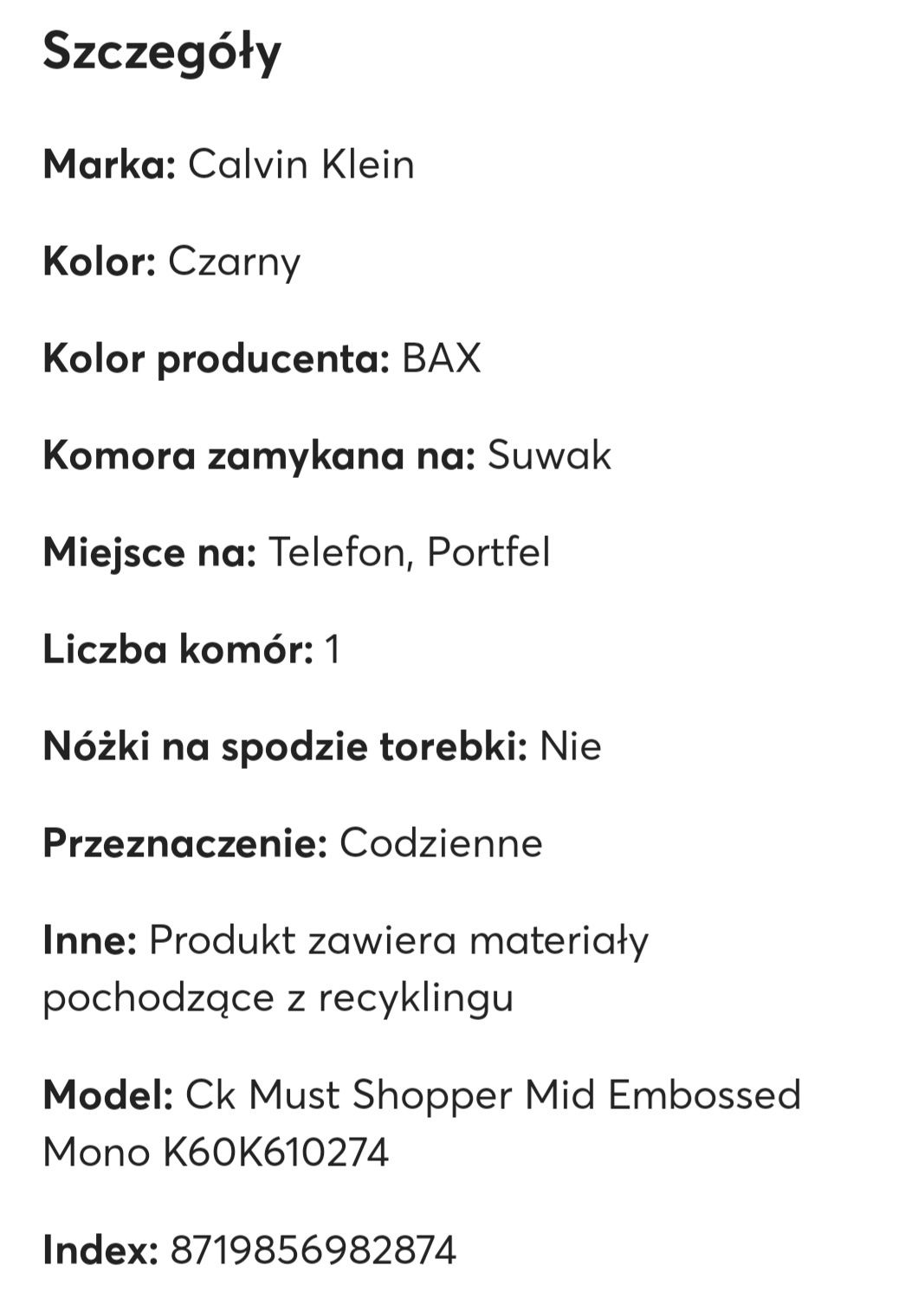 Czarna pikowana torebka Calvin Klein. Rozmiar A4 torba na ramię