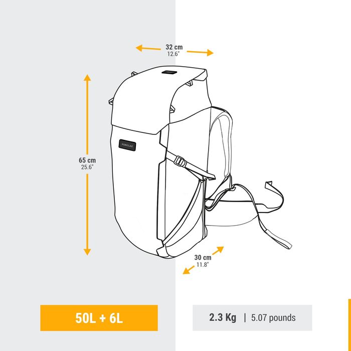 Mochila de viagem e trekking abertura tipo mala 50 + 6 L