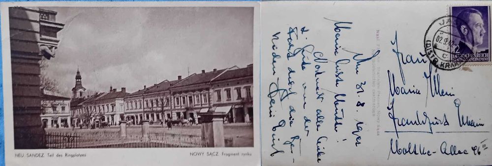 Pocztówka Nowy Sącz Neu Sandez Rynek okres II Wojny Światowej