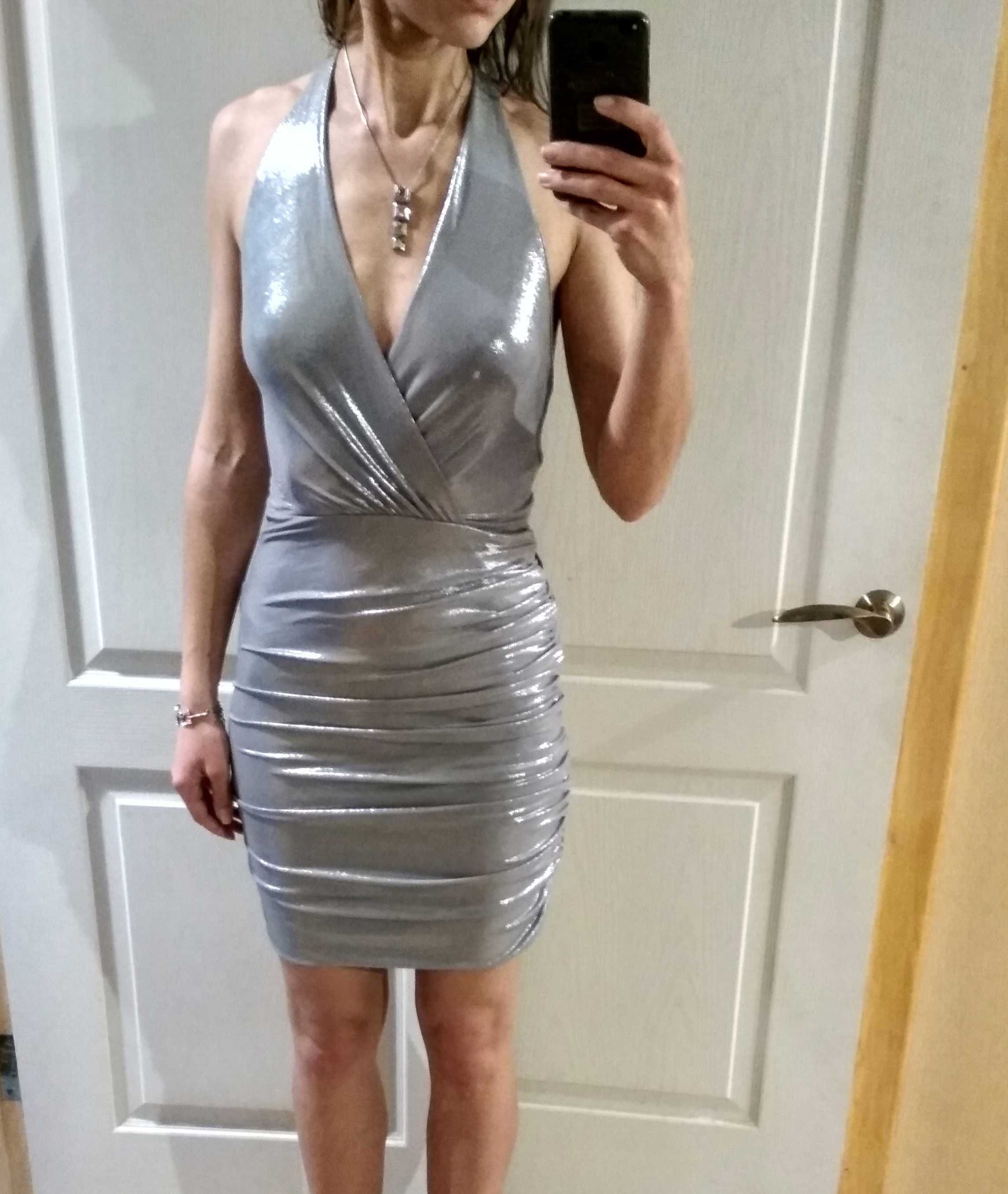 Срібна випускна / вечірня / клубна сукня (розмір S)