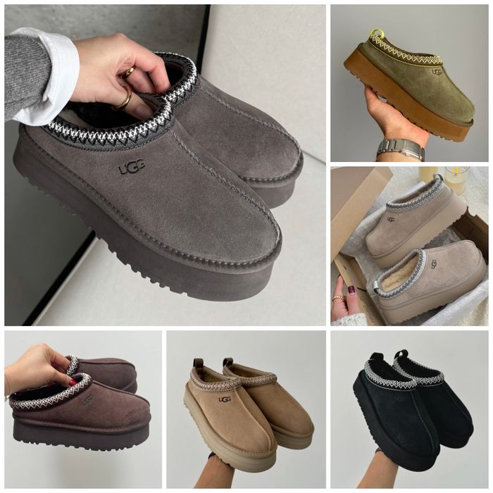 р36-41 Жіночі замшеві уггі Ugg Tasman Platform Black Beige Khaki Grey