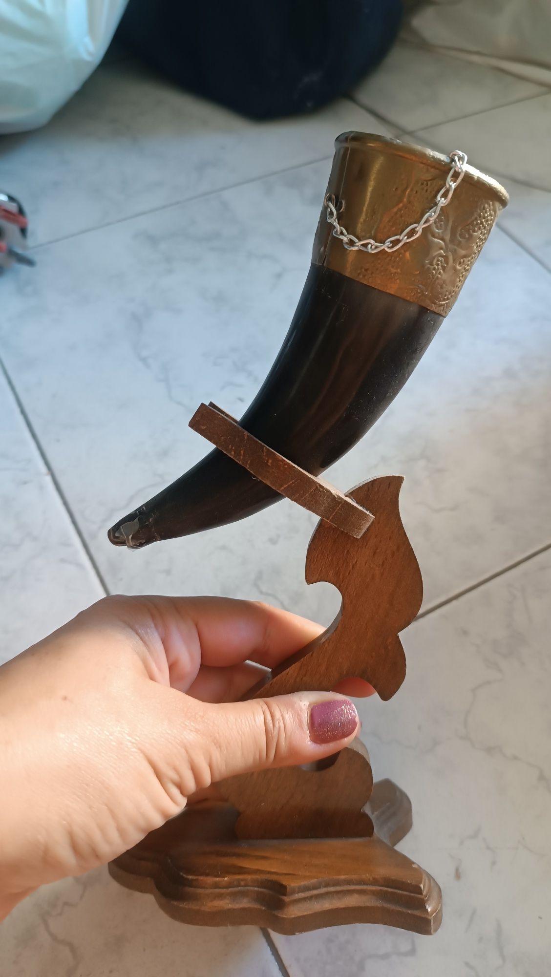 Chifre Viking + suporte madeira