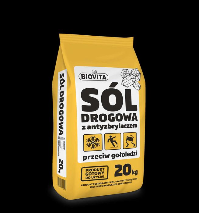 Biovita Sól drogowa 20kg antyzbrylacz na gołoledź 1000kg paleta 1 TONA