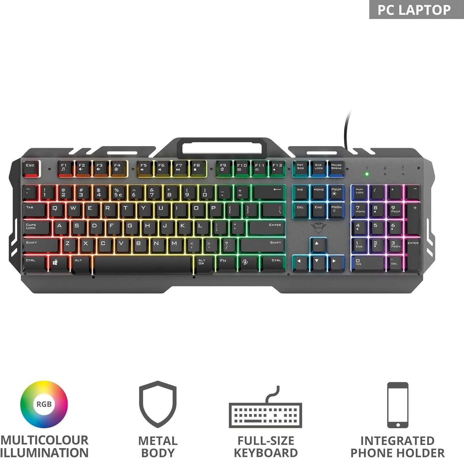 Trust ESCA GXT 853 metalowa klawiatura RGB dla graczy LED PC + stojak