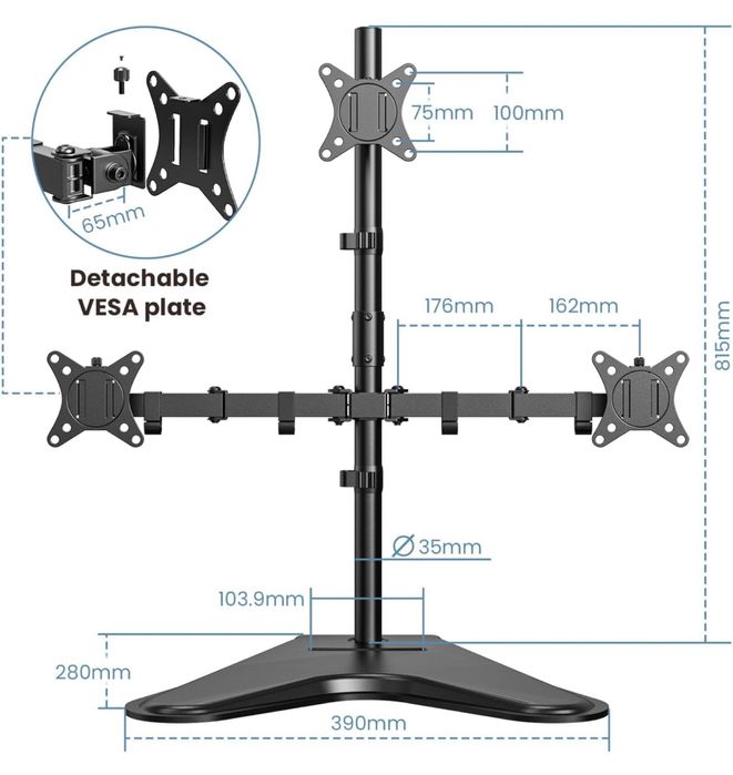 Suporte até 3 monitores (17 a 32”) com base robusta