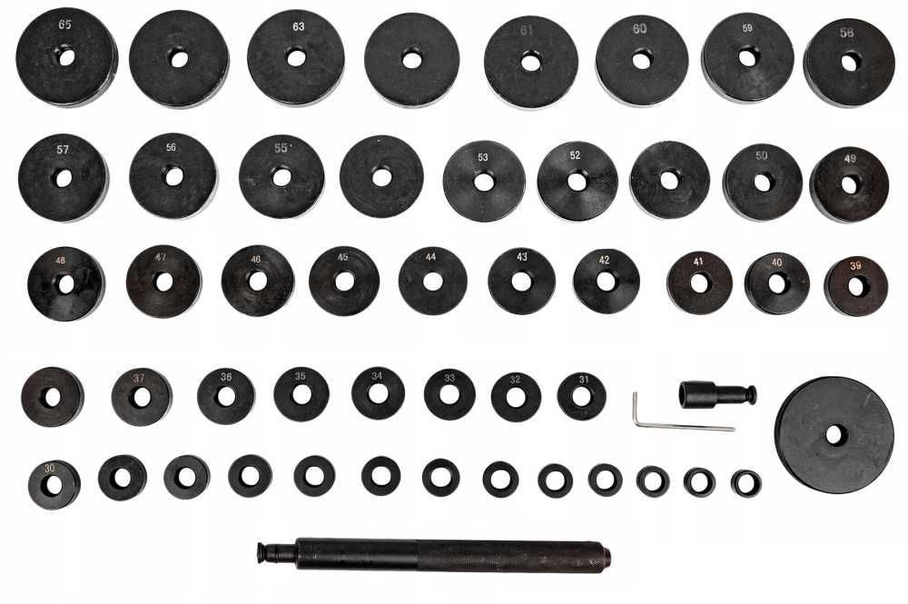 montażu i demontażu łożysk oraz tulei, adaptery prasy 18-74 mm 52-el.