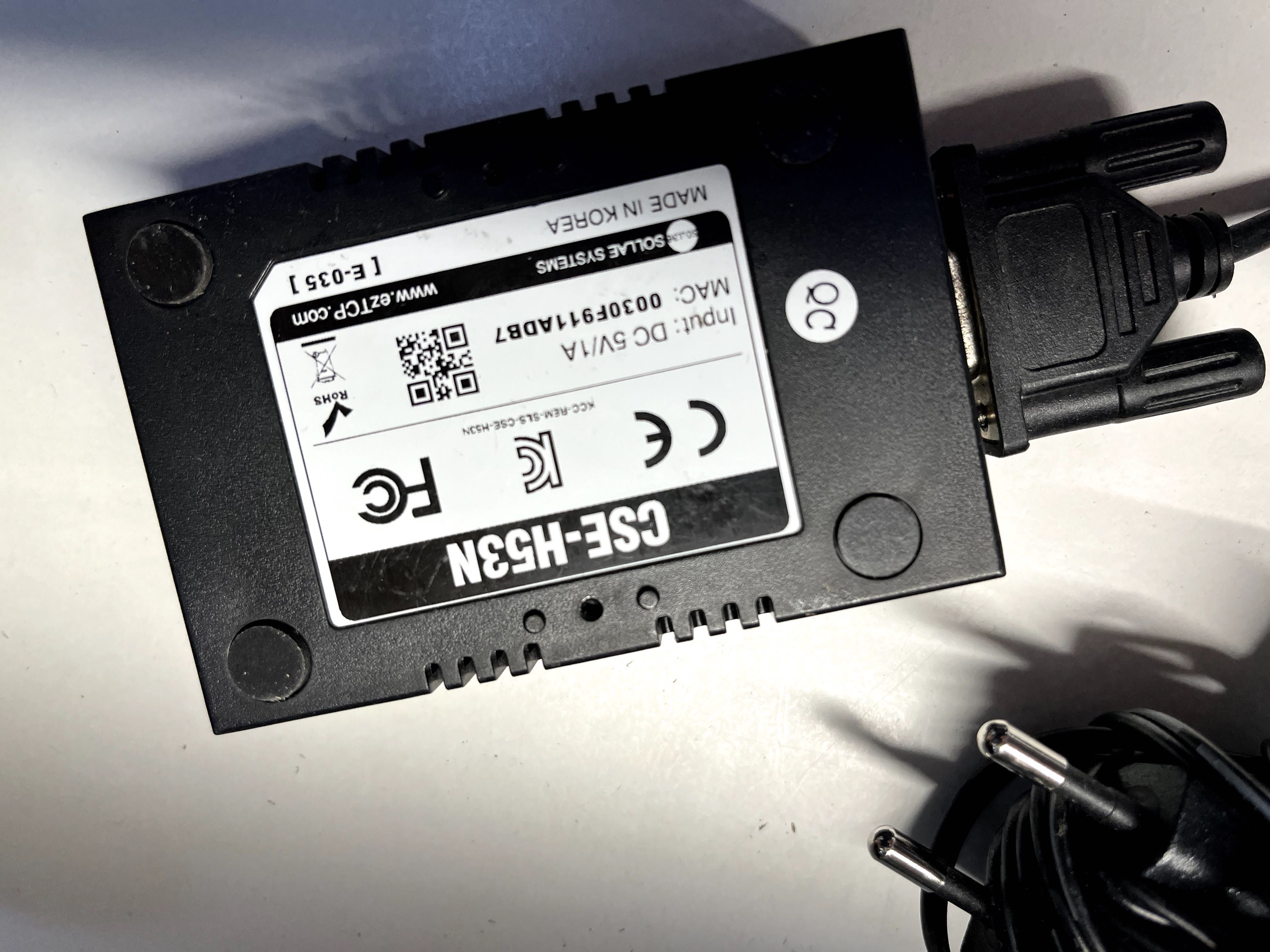 Konwerter przemysłowy RS232 do LAN Ethernet CSE-H53N + Zasilacz
