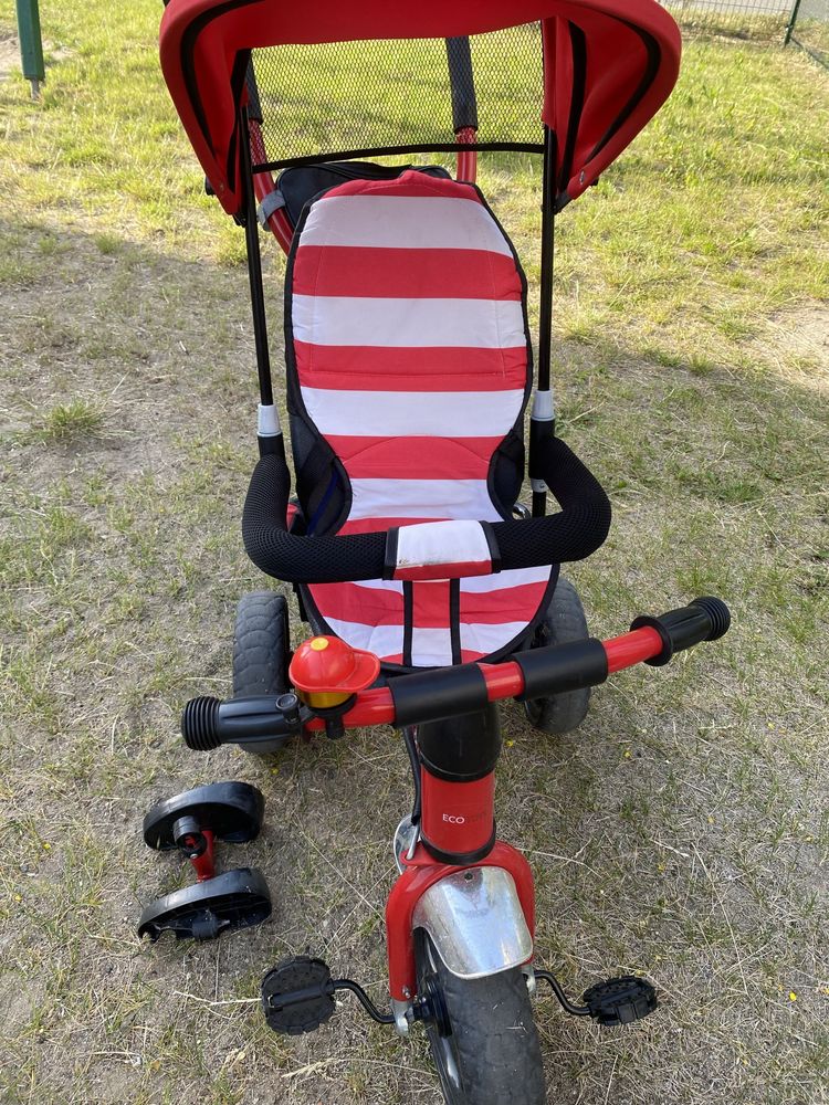 Czerwony rowerek trójkołowy dla dziecka ecotoys z rączką