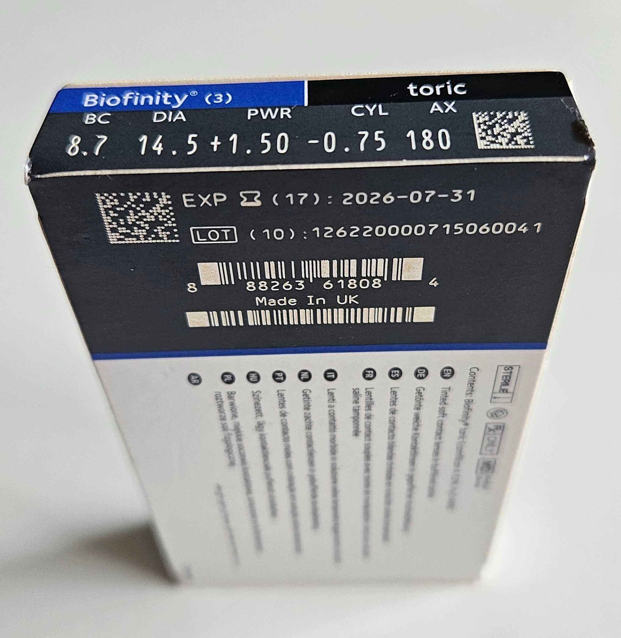 Soczewki kontaktowe toryczne Biofinity miesięczne 15 sztuk