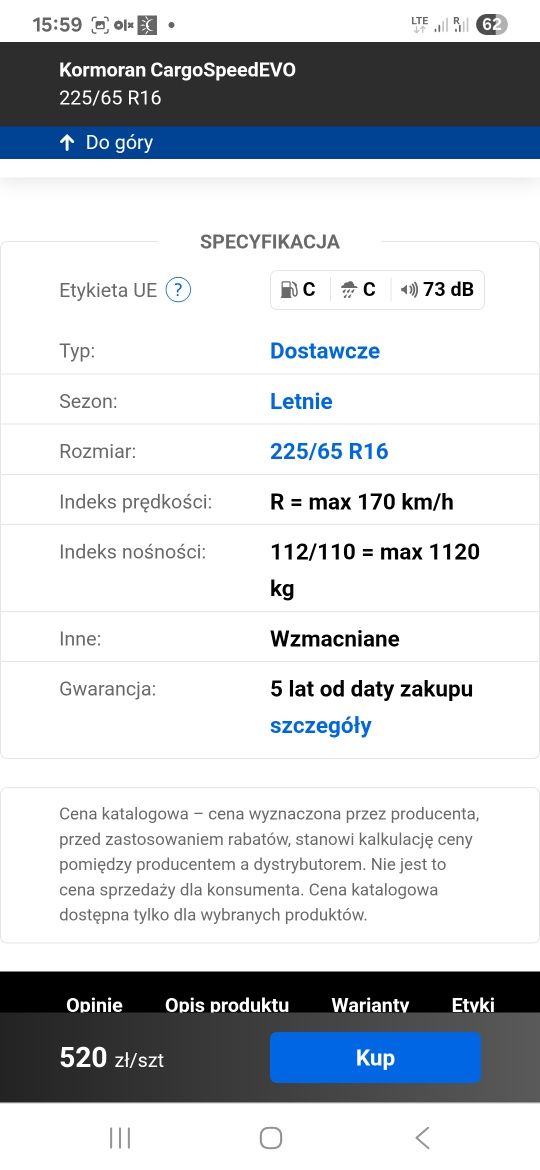 Nowe Opony Kormoran 225/65 r16C
