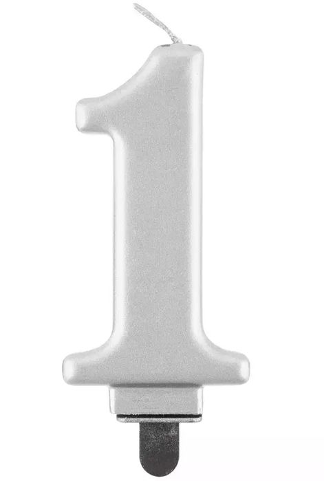 Świeczka urodzinowa. Cyfra 1, srebrna. Godan