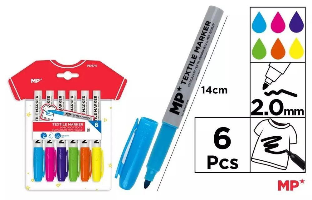 Marker do tekstyliów 6 kolorów. MP Main Paper. Nowy Produkt