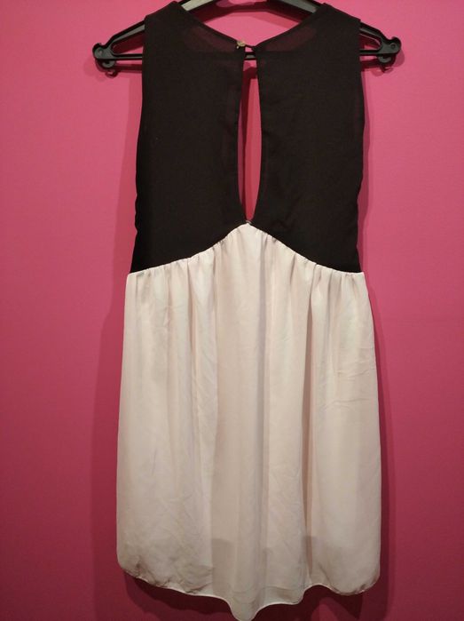 Elegancka sukienka tunika S 36 biało-czarna