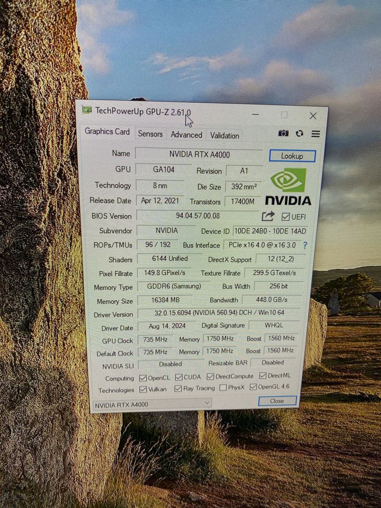 Видеокарта Nvidia Quadro RTX A4000 16 gb гигабайт samsung