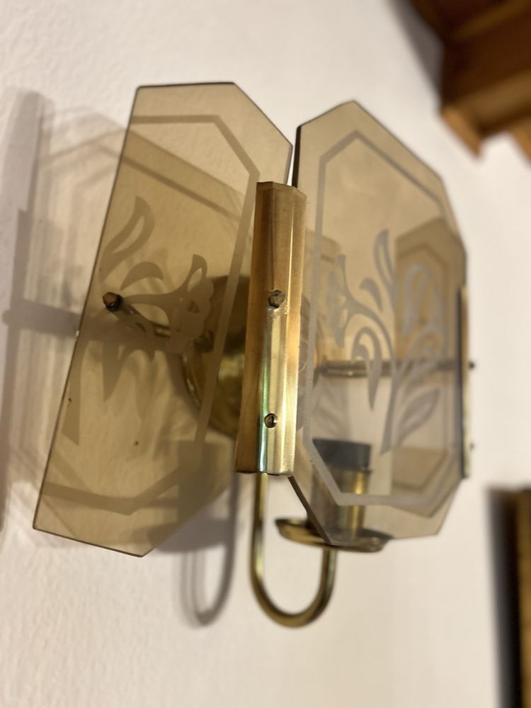 Lampa PRL kinkiet 2 sztuki szkło malowane