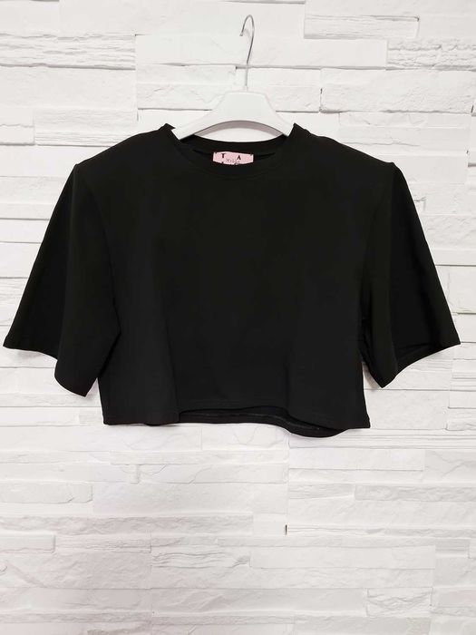 T-shirt krótki top z poduszkami czarny basic bawełna lamilla La milla