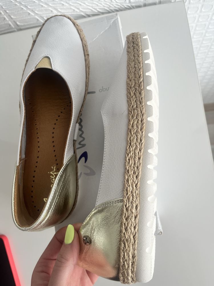 Skórzane baleriny espadryle Maciejka nowe