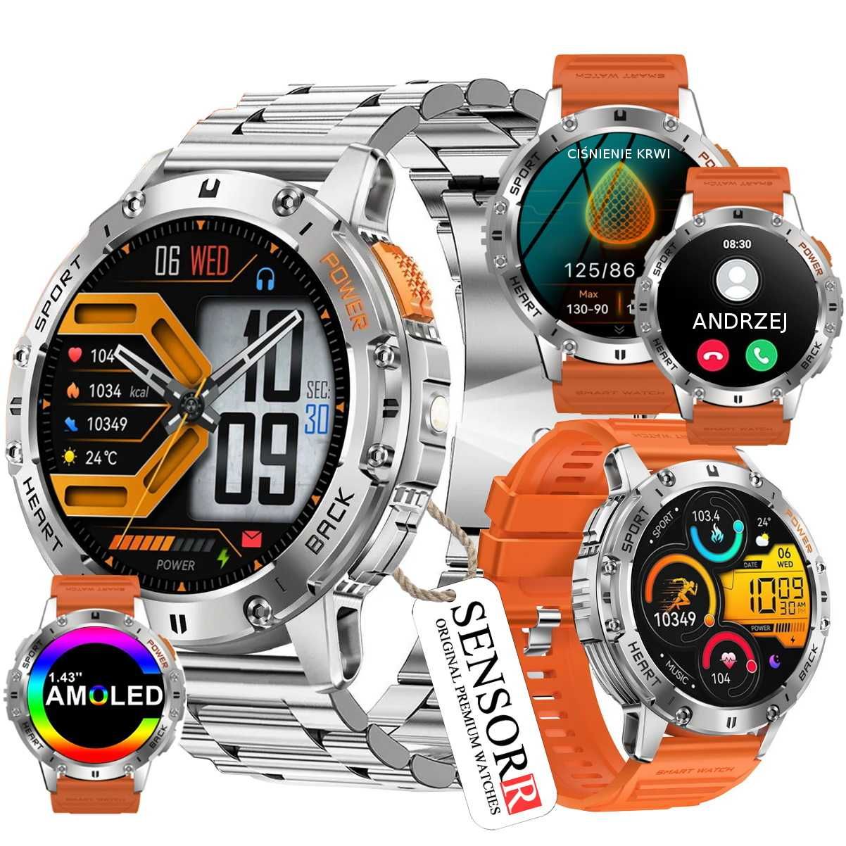 Smartwatch Zegarek Męski LATARKA Ciśnieniomierz ROZMOWY 530mAH AMOLED