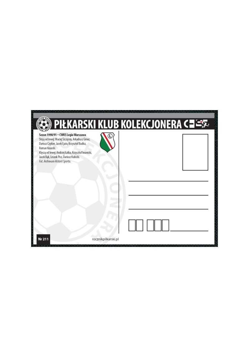 Pocztówka - Sezon 1990/91 CWKS Legia Warszawa