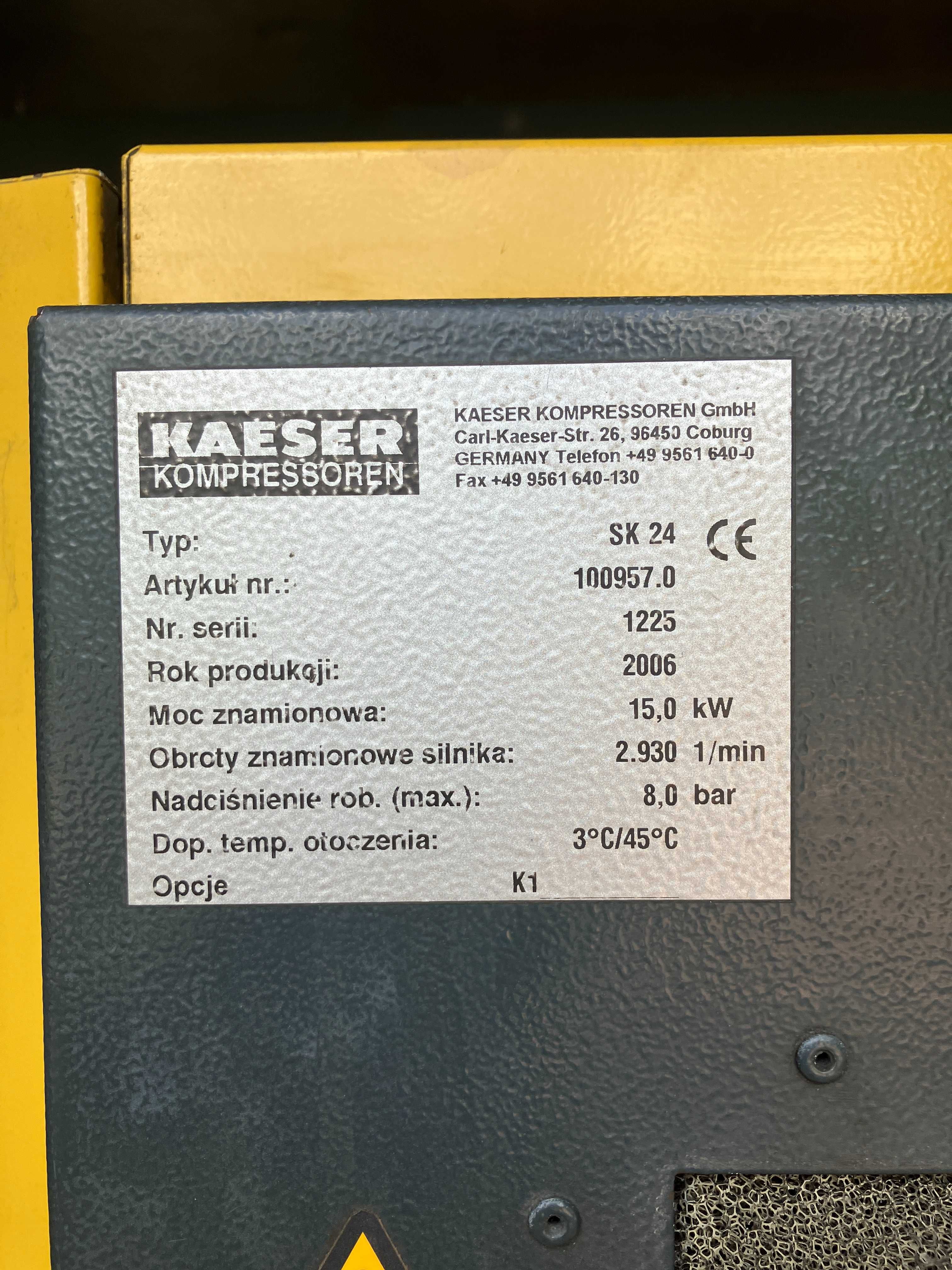 Sprężarka śrubowa Kaeser SK 24 | 15 kW | 2,2 m3/min kompresor