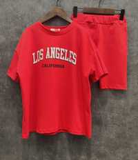 Komplet dla dziewczynki koszulka i kolarki czerwone luzny 146-152
