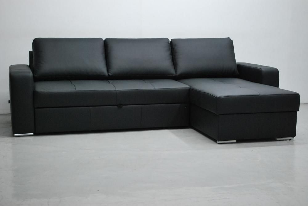 LJS skóra naturalna narożnik spanie pojemnik czarny sofa kanapa rogówk