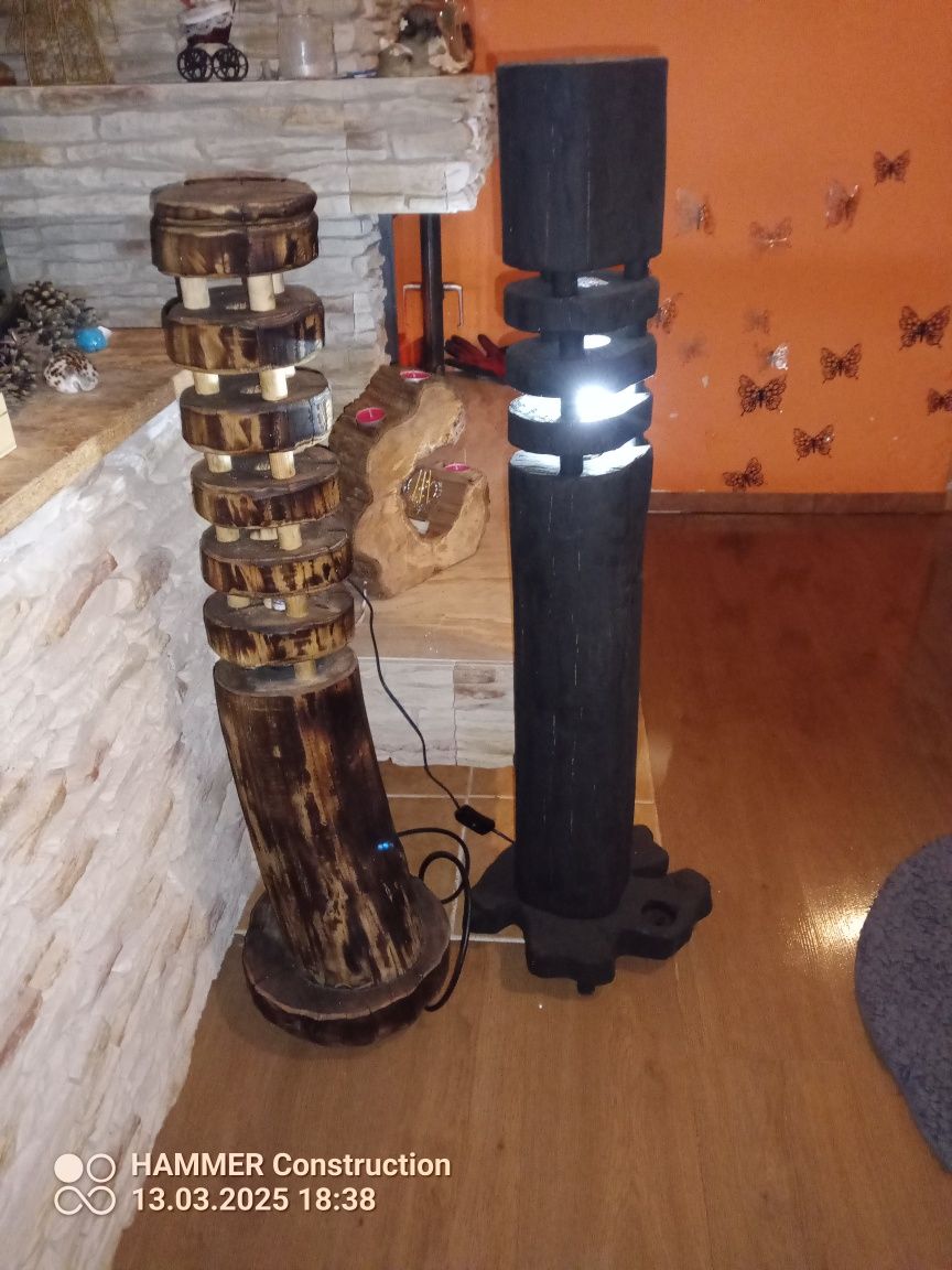 Lampki nocne świeczniki ze starego drewna