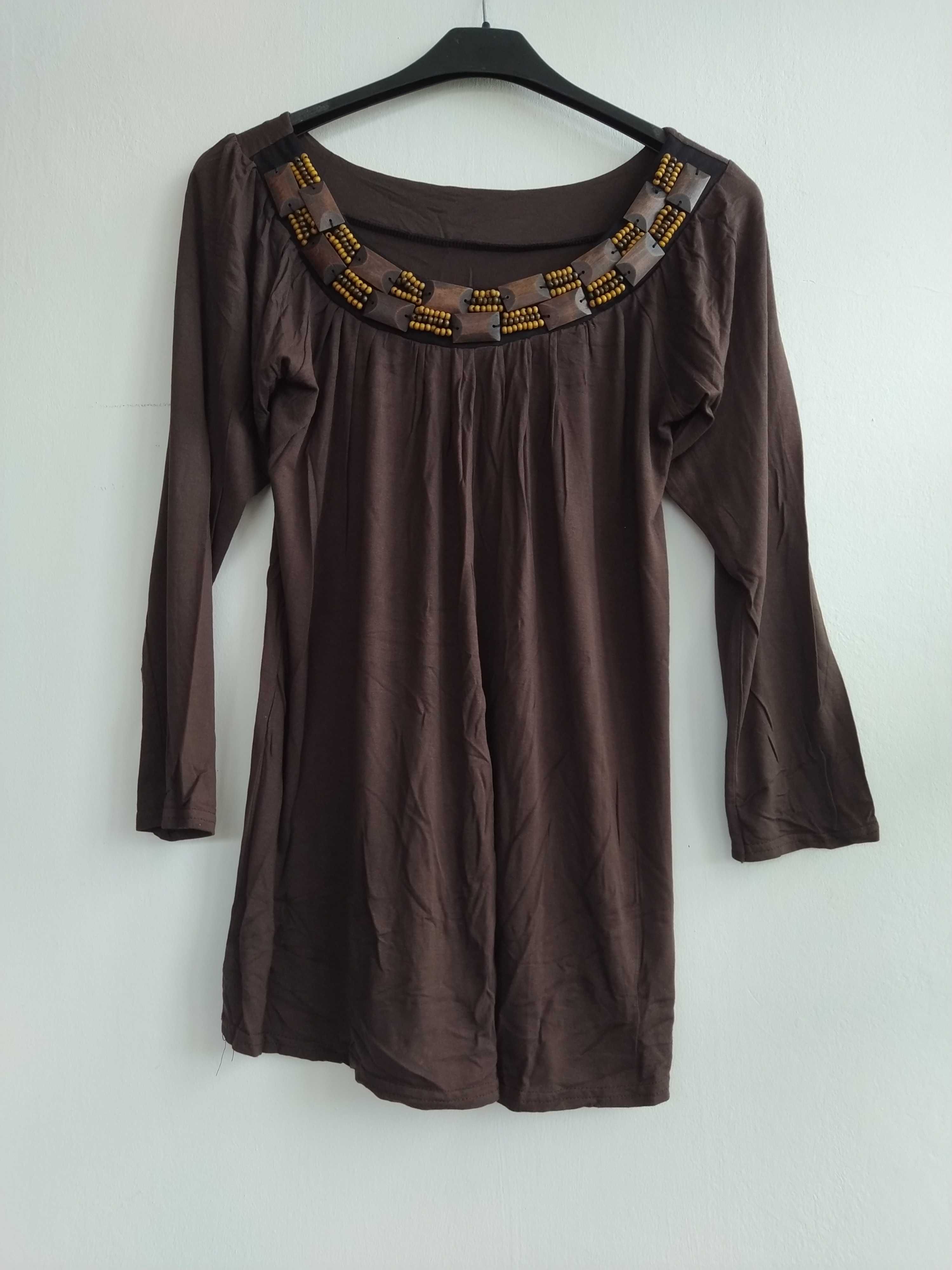 Túnica /  Camisola castanha estilo étnico - Tamanho L