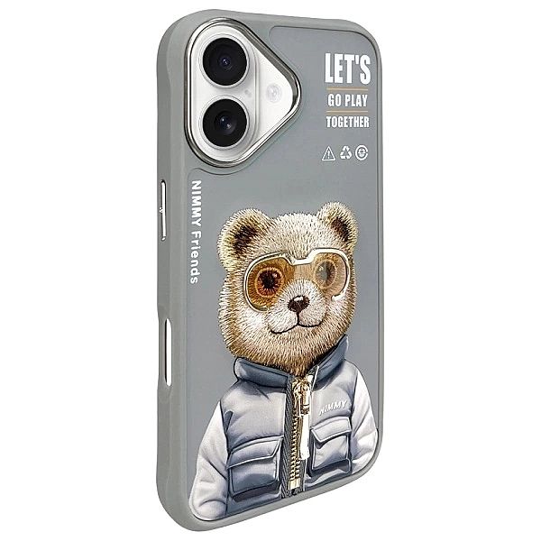 Etui Nimmy Cool&Cute 2.0 Bear na iPhone 16 - szare