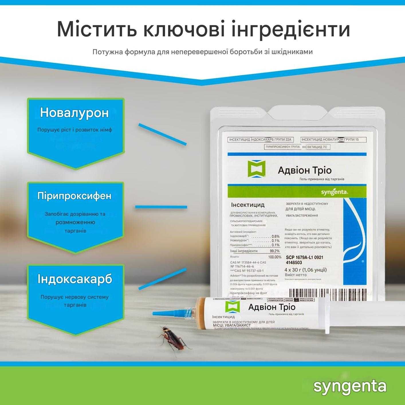 Профессиональный Гель от тараканов. Advion TRIO!  3 яда в 1 тюбике