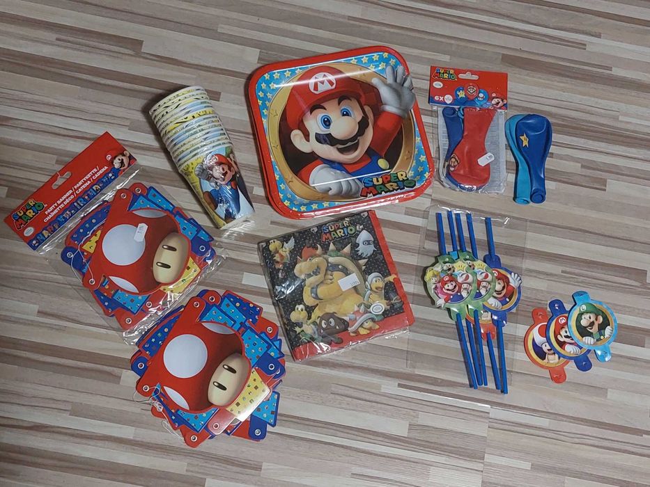 Urodzinki SUPER MARIO zestaw urodzinowy Nintendo dekoracje, talerzyki