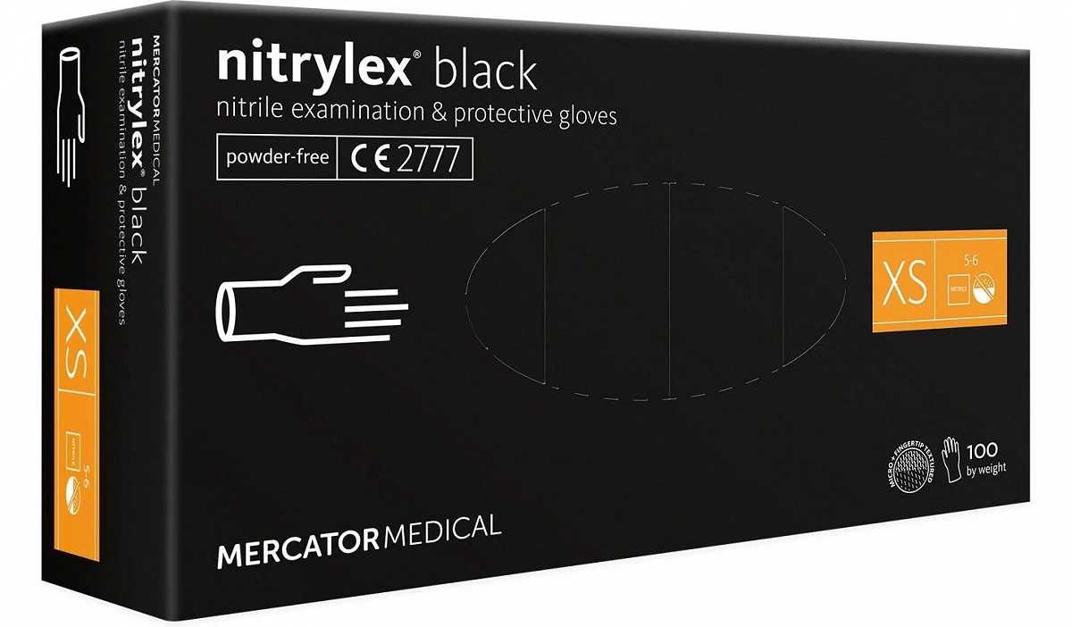 Rękawiczki Nitrylowe CZARNE MERCATOR Nitrylex BLACK XS S M L XL