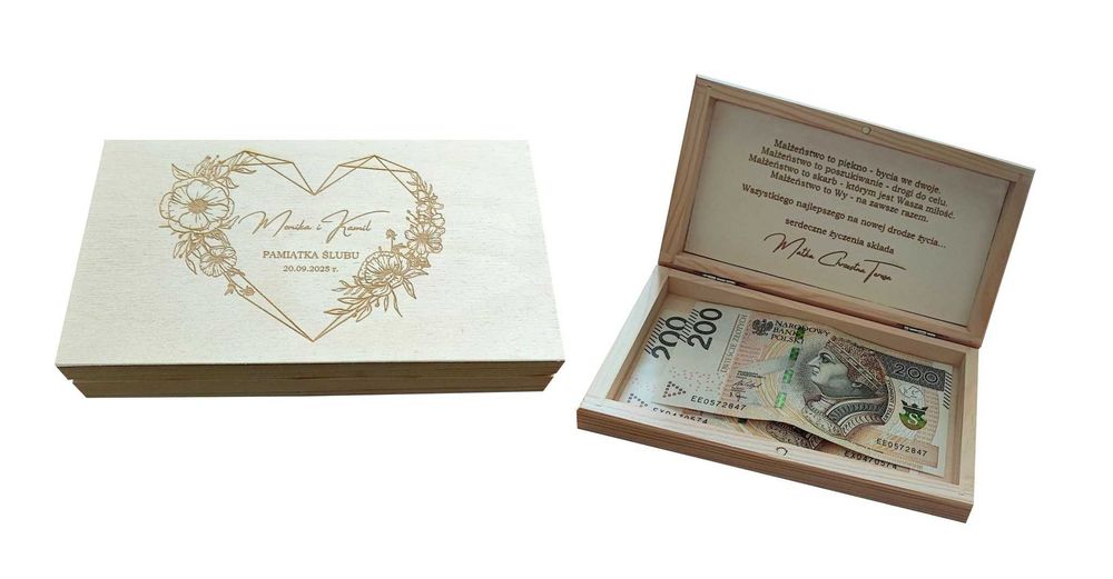 Pudełko na pieniądze z grawerem na ślub