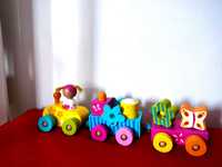 Деревянный паровозик Goki + ПОДАРОК каталка паровоз дерев'яні іграшки
