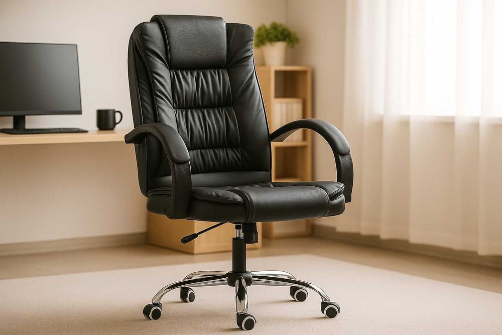 Nowy Fotel Biurowy Obrotowy Skóra Pu 150kg Krzesło Regulowane Do Biura