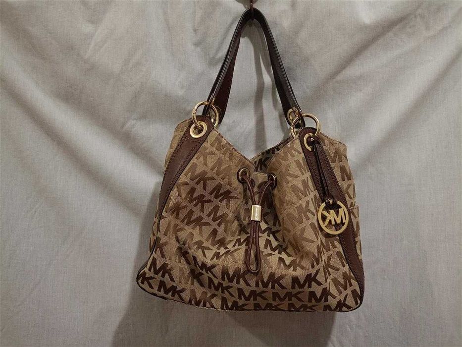 Коричневая холщовая сумка Michael Kors Signature идеал