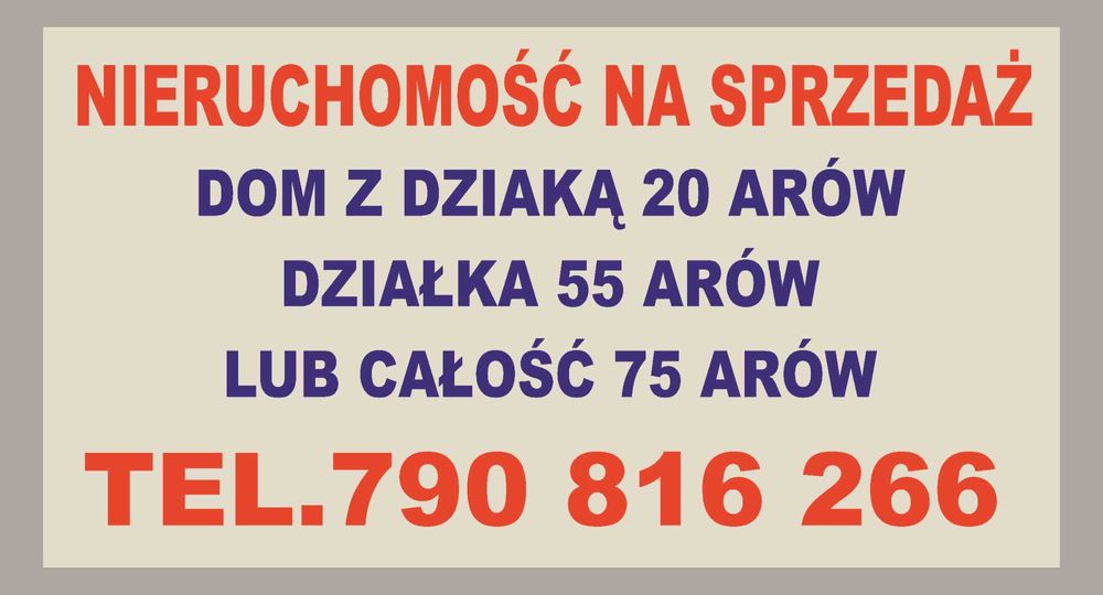 Sprzedam działkę zabudowa zagrodowa 55 ARÓW