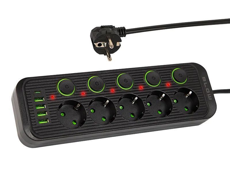 Listwa przedłużacz 5 gniazd + 4x USB + 1x USC-C 3m czarny 98-208#