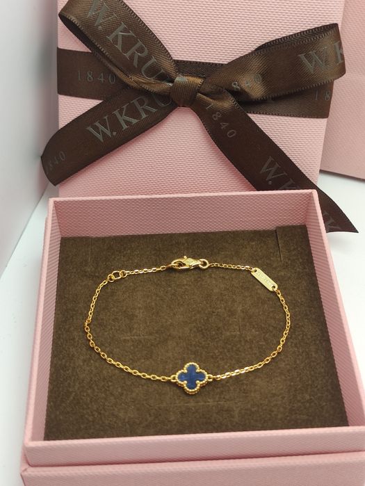 Bransoletka z koniczynką srebro 925 pozłacana z lazurytem