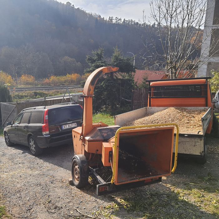 Ścinka, wycinka drzew trudnych, rębakowanie gałęzi, usuwanie pni