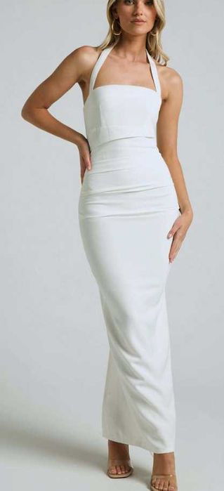 Drapowana ślubna  maxi z dekoltem typu halter przebranie poprawiny