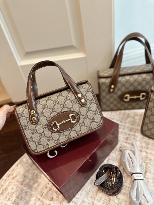 Gucci 1955 Horsebit Bag Monogram Canvas with Brown Leather Trim
