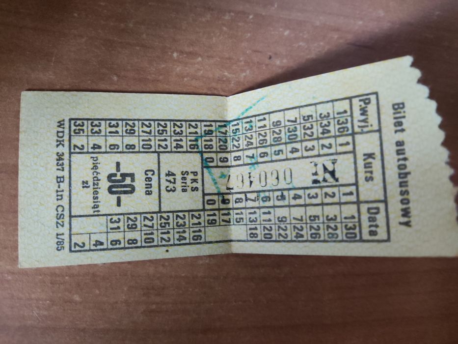 Bilet autobusowy PKS z 1988