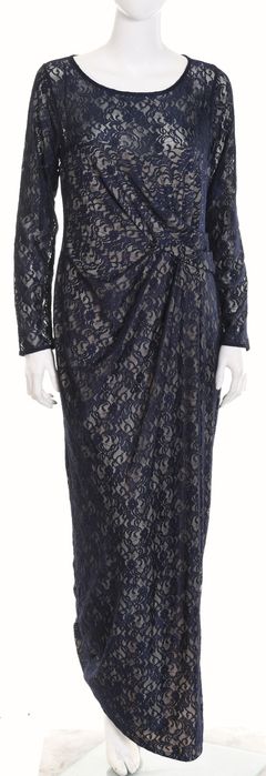 COAST koronkowa suknia wieczorowa maxi z długim rękawem granatowa r 42