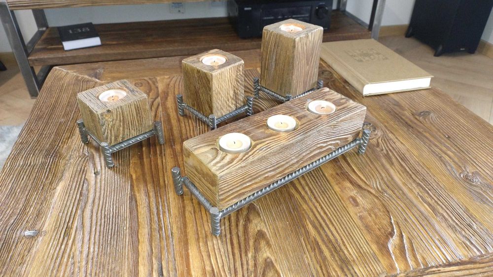 zestaw świeczników loft , stare drewno , darmowa dostawa