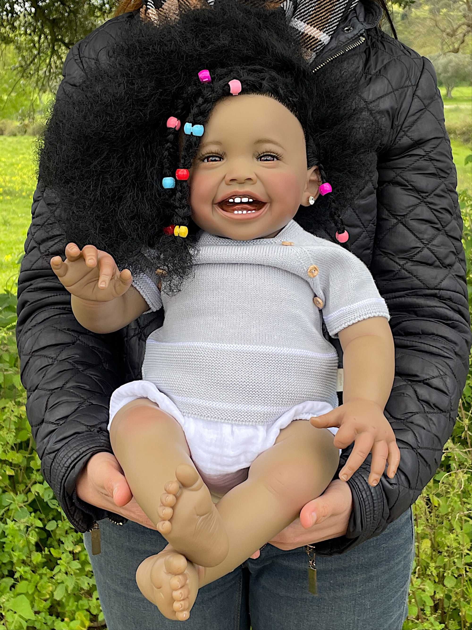 Bebê Reborn Boneca Africana, Cabelo Enraizado, Pele Escura, 1,5kg Novo